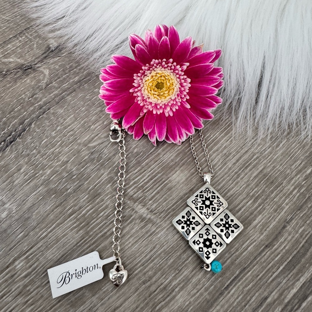 🩵 BRIGHTON Mosaic Tile Necklace Southwest Flare Silver/Turquoise Reversible - Picture 3 of 6